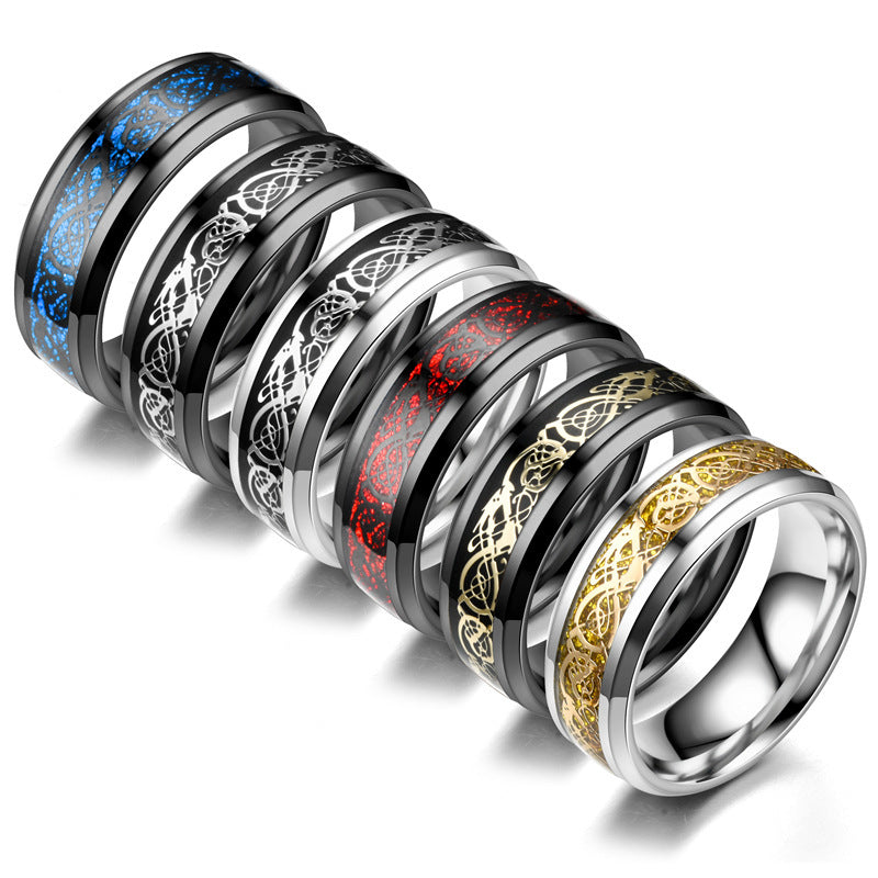 Stainless Steel Dragon Ring Zodiac Pattern Band Gift Travel