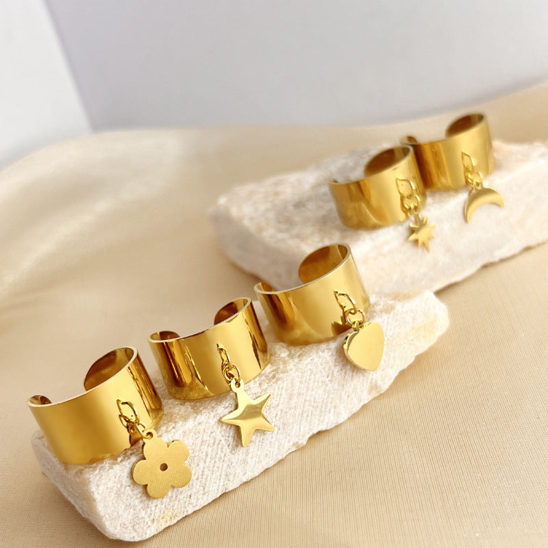 Unisex Open Heart Ring Stainless Steel Electroplated Vintage Design Elements Adjustable Opening Fashion Jewelry