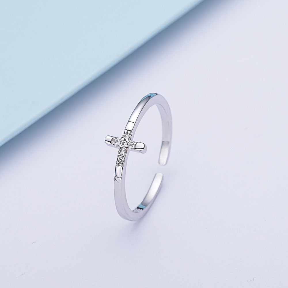 Womens 925 Sterling Silver Ring Simple Fashion Cross Design Lightweight Elegant Silver Ring For Women Sterling