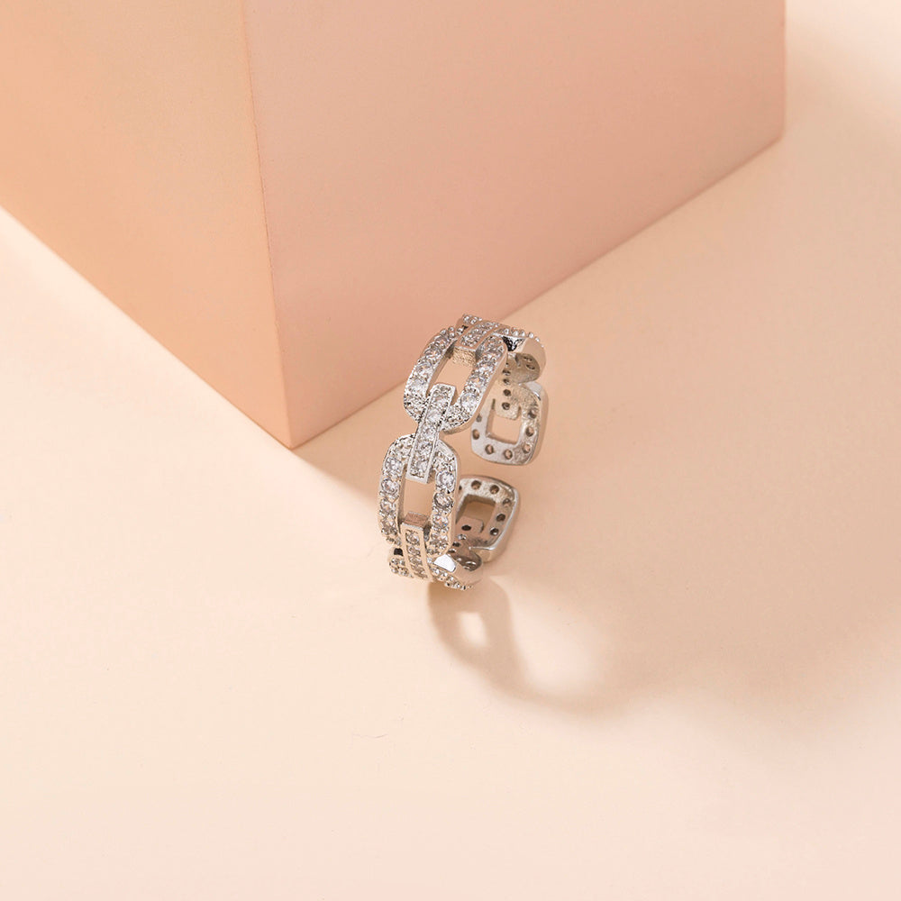 Sparkling Zirconia Cuban Chain Ring Adjustable Statement Jewelry For Parties And Nightlife Occasions Partytime