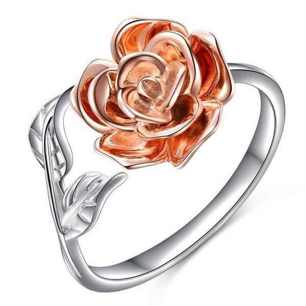 Rose Gold Plated Rosette Ring Elegant Floral Alloy Design Fashion Jewelry For Women And Girls Flower Statement