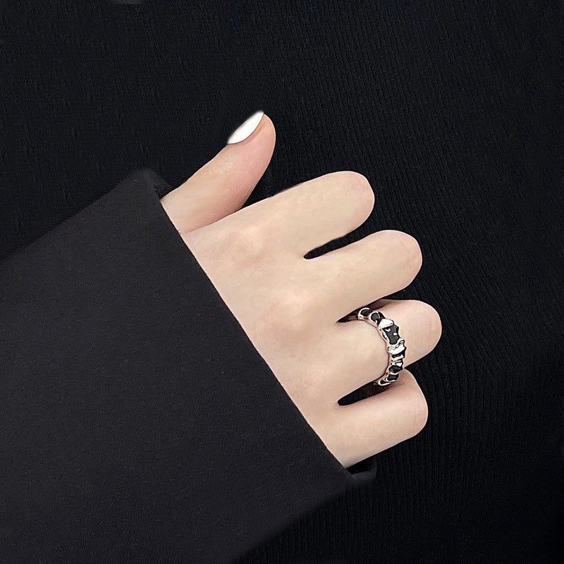 Womens Adjustable Copper Ring Korean Geometric Statement Ring Irregular Concave Surface Epoxy Band Gift Opening