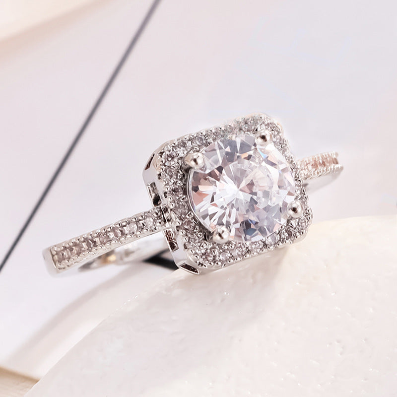 Womens Adjustable Ring Open Square Design With Diamond Accent Copper And White Gold Finish For Everyday Wear Casual