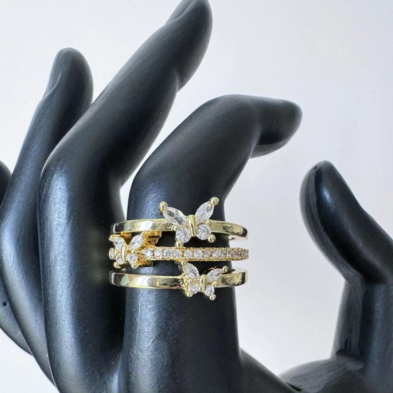 Butterfly Adjustable Open Ring Copper Electroplated Retro Fashion Personality Statement Jewelry For Women Open