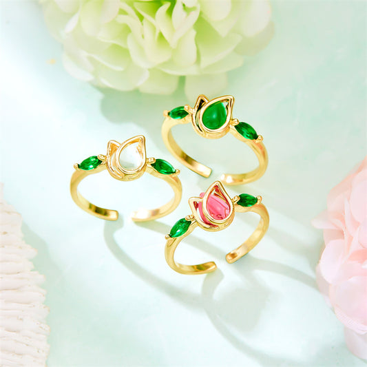 Womens Adjustable Rings Tulip Flower Design Electroplated Copper Ring Fashionable Sweet Ring Perfect For Women