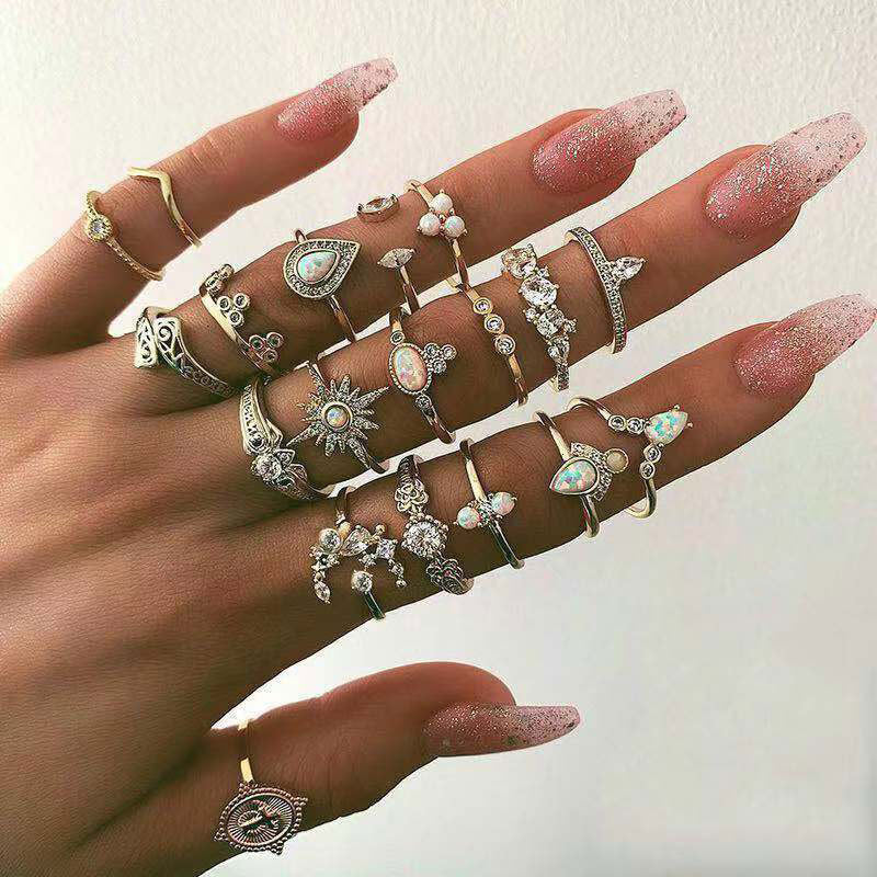 Women Rhinestone Ring Set Geometric Drop Design For Anniversary European Jewelry Alloy For Daily Fashion Looks