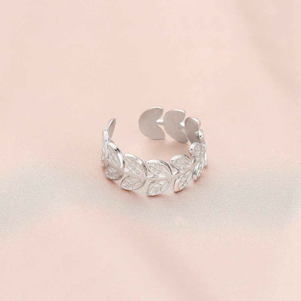 Womens Stainless Steel Wheat Ring Adjustable Open Design With Electroplated Emerald Green Finish Jewelry Gleams