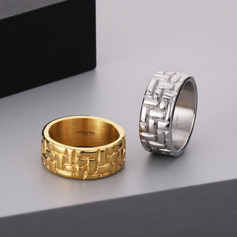 Geometric Round Stainless Steel Mens Ring With Gold Plating For Men Sizes 9 10 11 12 13 Durable Finish Elegant