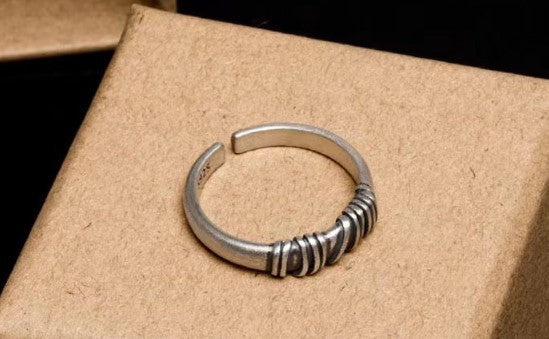 Unisex Adjustable Ring Retro Geometric Winding Design 925 Sterling Silver Copper Base Metal Vintage Style Chic
