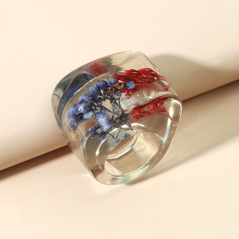 Unisex Acrylic Ring Plant Specimen Botanical Jewelry