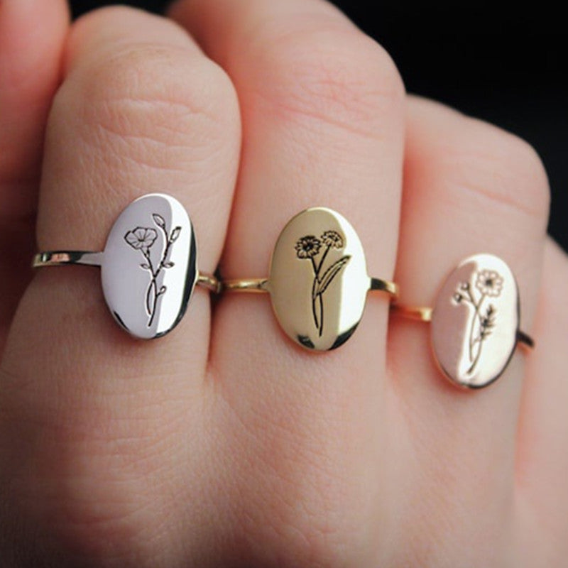 Metal Flower Ring With Geometric Pattern Boho Ethnic Retro Floral Design For Women Gift For Her Elegant Everyday Style