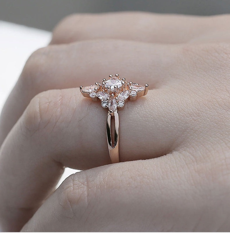 Rose Gold Zircon Ring For Women Copper Base With Gold Plated Inlay Gemstone Sizes 6 7 8 9 10 Elegant Everyday Accessory