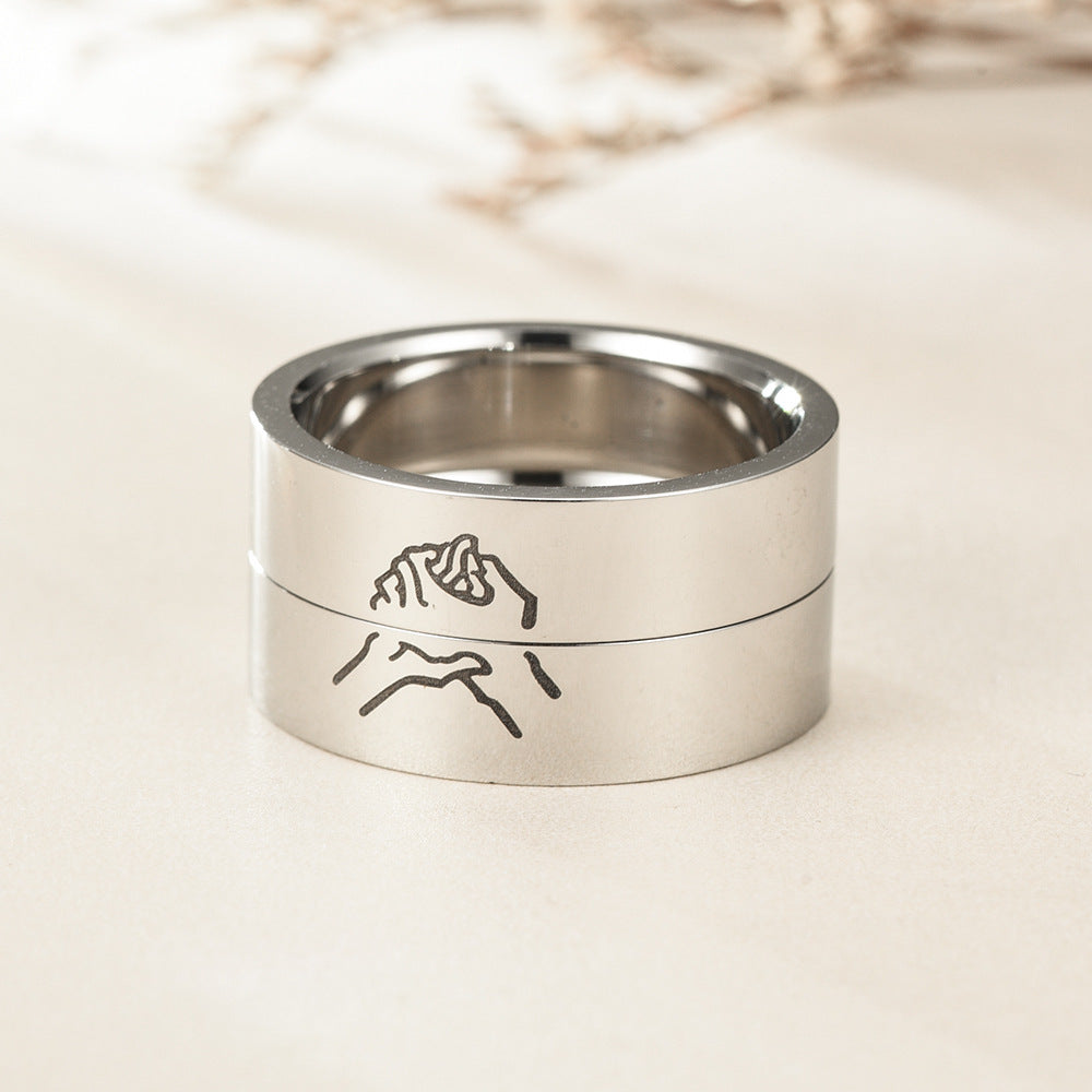 Stainless Steel Lovers Ring Holding Hands With Their Son Silver Mens And Womens Styles Size Five Six Eight Nine Ten