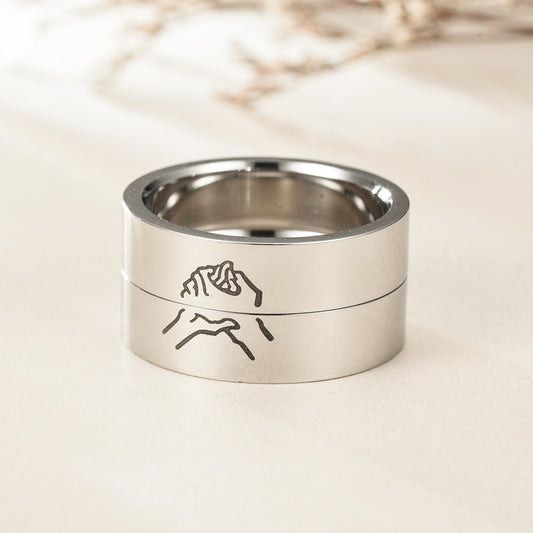 Stainless Steel Lovers Ring Holding Hands With Their Son Silver Mens And Womens Styles Size Five Six Eight Nine Ten