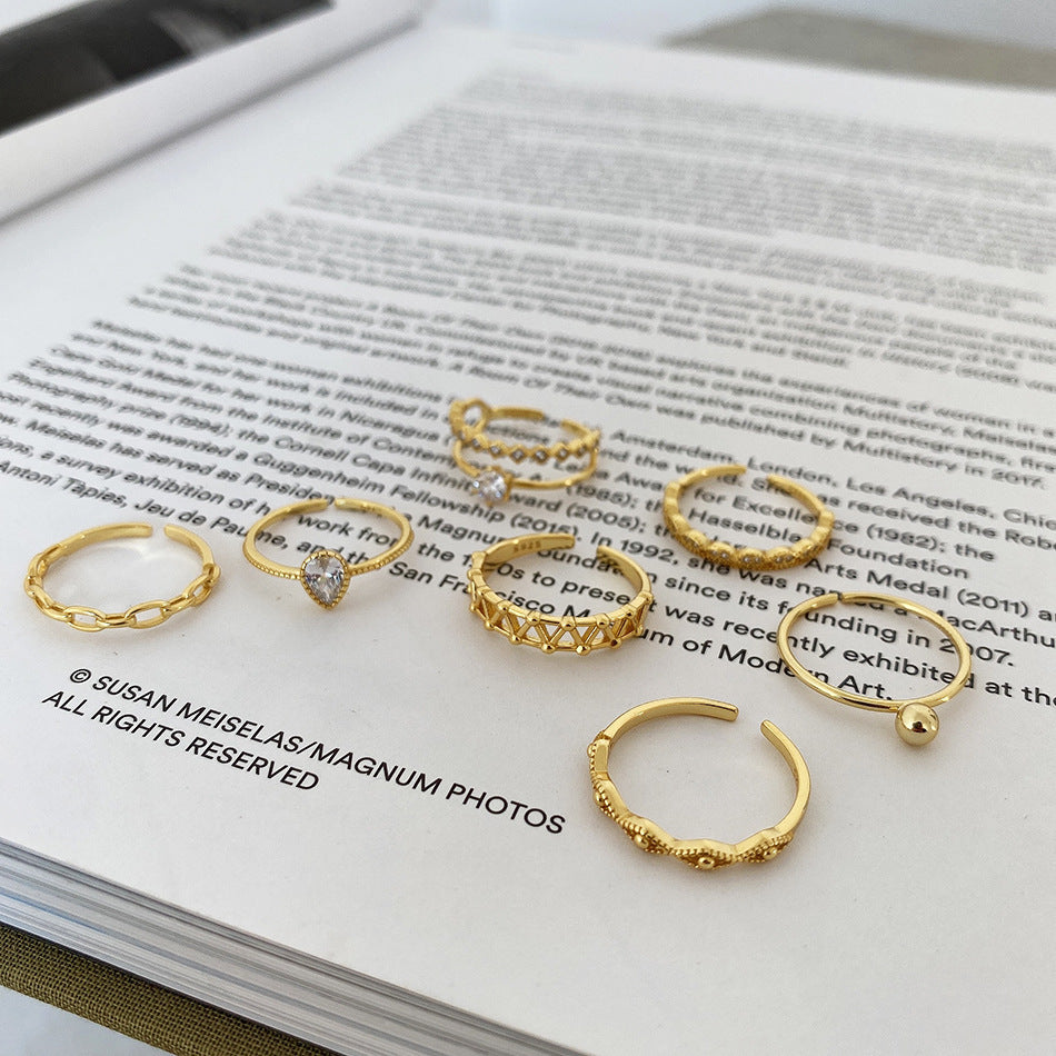 925 Sterling Silver Ring for Women Korean Jewelry Inlaid Silver Multi Bead Mesh Chain Drop Double Zirconium Single Row Diamond Rings and Bands