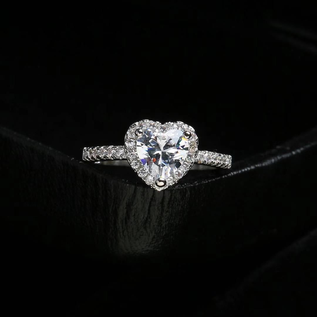 Women Hearts Shaped Imitation Moissanite Ring Adjustable Copper Electroplated Dazzling Jewelry Exquisite Quality