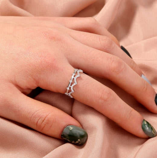 Adjustable Copper Geometric Ring With Micropaved White Zircons Unisex Gift For Weddings Travel And Jewelry Gift