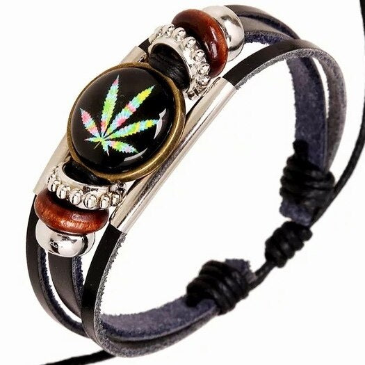 Unisex Geometric Beaded Braided Leather Bracelet Gift