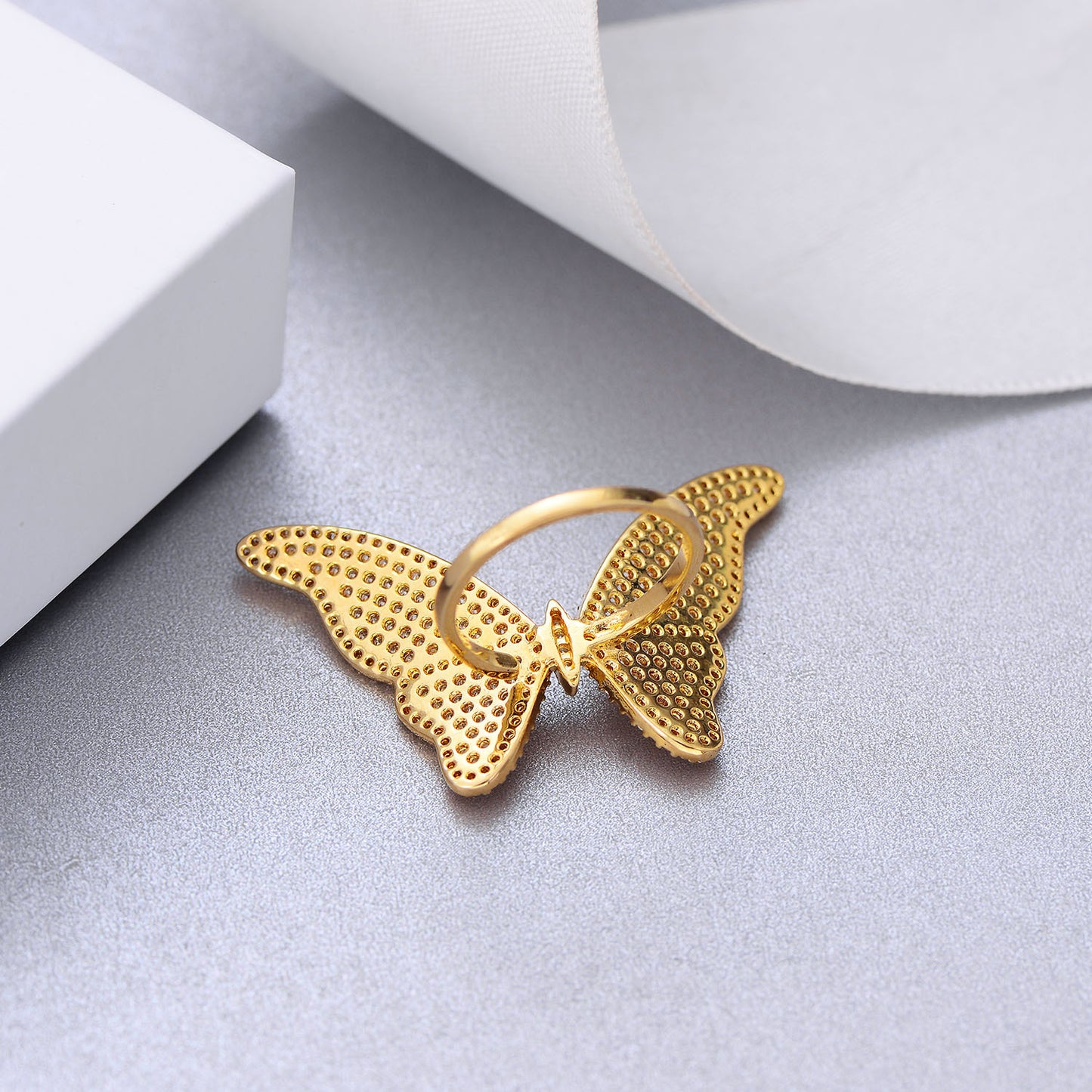 Butterfly Copper Ring With Zircon Inlaid Korean Fashion Jewelry Gift For Her Individually Packed Ring Daily Wear