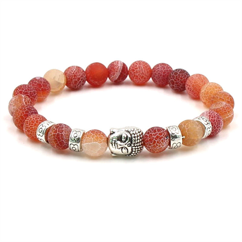 Natural Stone Bead Bracelet With Buddha Head Charm For Men
