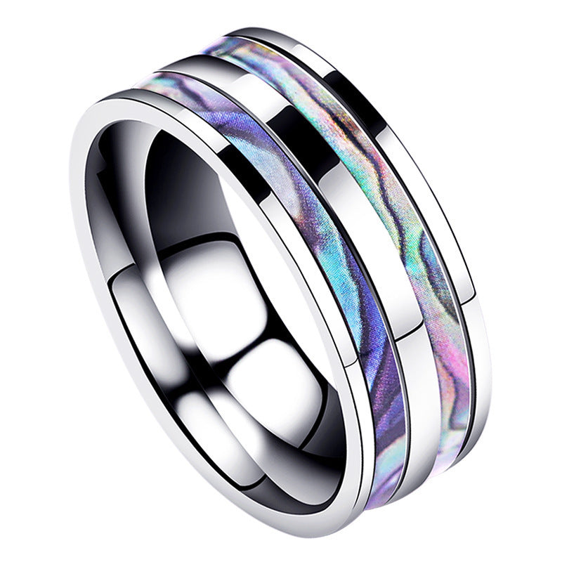 Unisex Titanium Steel Blue Carbon Fiber Diamond Dragon Ring Double Slot Abalone Shell Blue Gem Baking Varnish Blue Gem