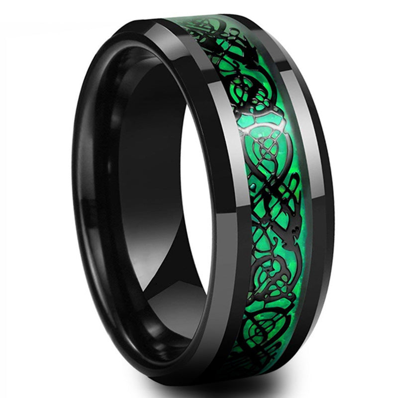 Stainless Steel Dragon Ring Zodiac Pattern Band Gift Travel