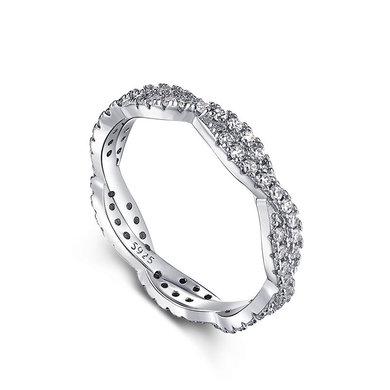 Sterling Silver Diamond Ring For Women Elegant Geometric Ring Rhinestone Wedding Birthday Festival Gift Ladies