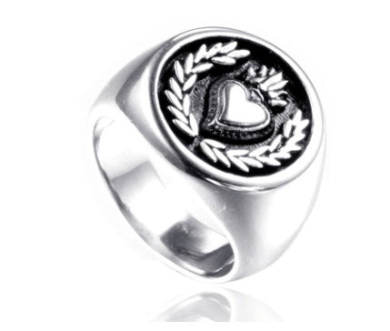 Heart Signet Ring Titanium Steel Color Finish Durable Hypoallergenic European American Style Band Subtle Shine