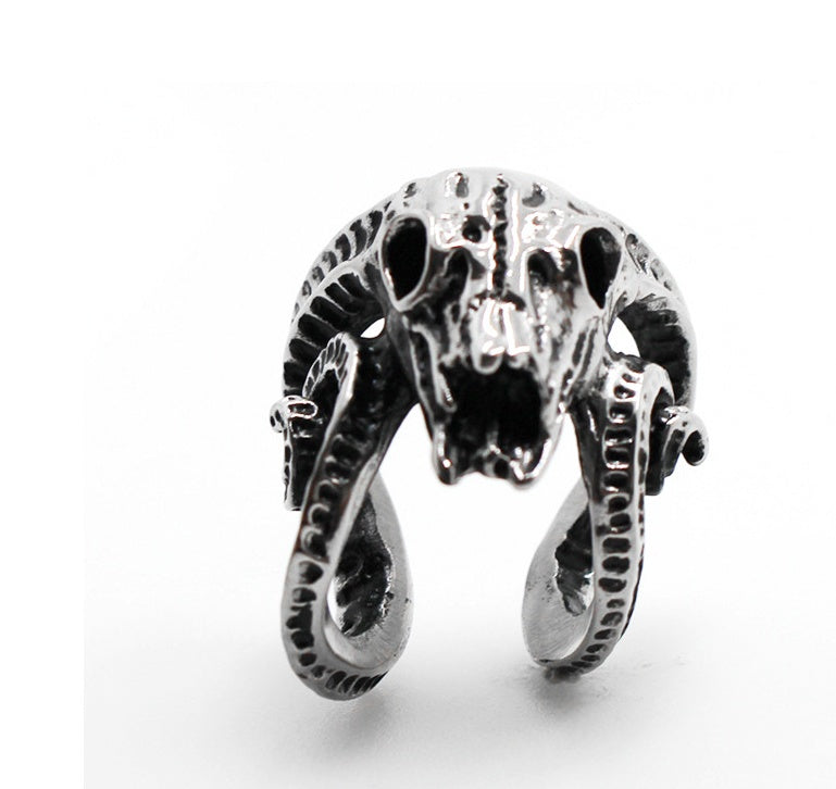Mens Stainless Steel Skull Ring Punk Fashion Jewelry Retro Style Titanium Ring For Index Finger Red Plate Ring