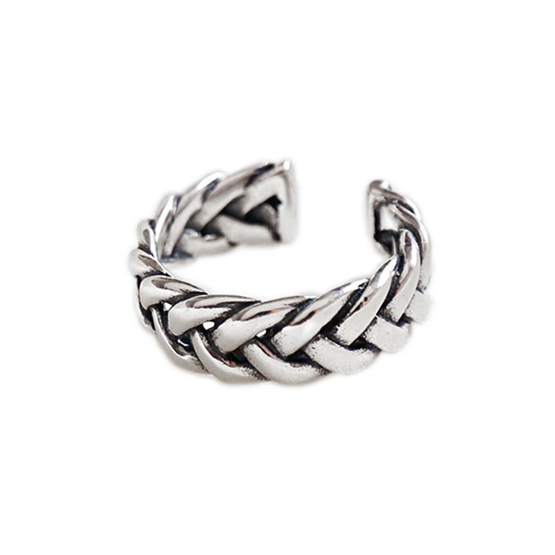 Woven Adjustable Open Ring Two Line Bare Body Design Vintage White Copper 6mm Wide 16mm Inner Diameter High Quality