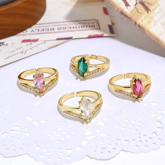 Women Fashion Copper Inlaid Colorful Olive Zircon Ring For Women Elegant Jewelry Everyday Shine For Daily Wear