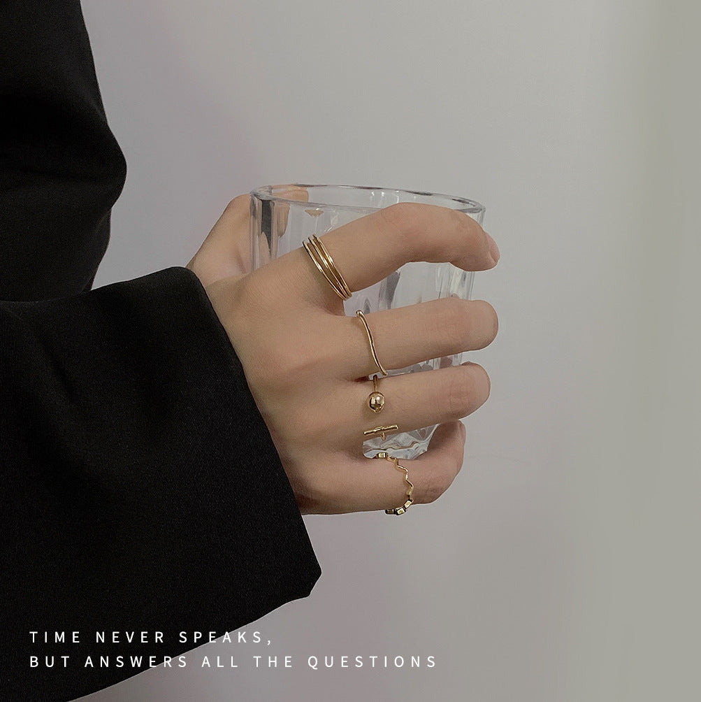 Womens Four Piece Copper Geometric Ring Set European American Fashion Jewelry Durable Electroplated Accessory Everyday