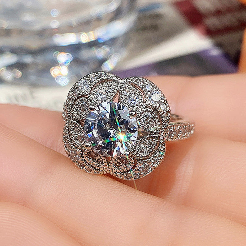 Flower Zircon Ring Copper White Gold Plated Ethnic Jewelry For Engagement Wedding Anniversary Gift For You Now