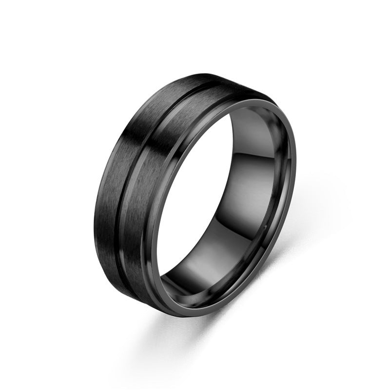Men Stainless Steel Geometric Ring Black Matte Wide Band