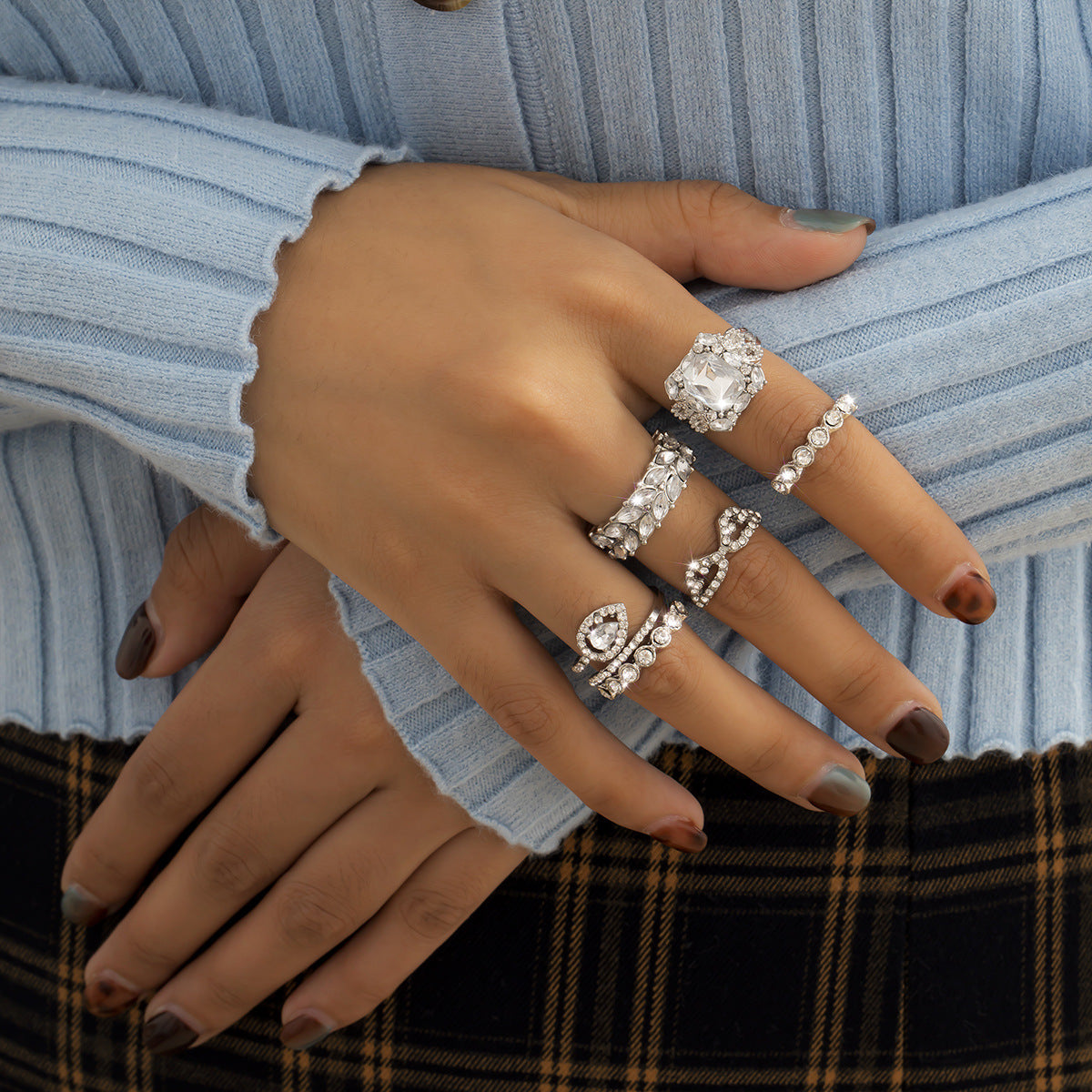 Geometric Water Drop Ring Set Six Piece Alloy Dainty Stackable Fashion Jewelry For Everyday Wear Everyday Luxe