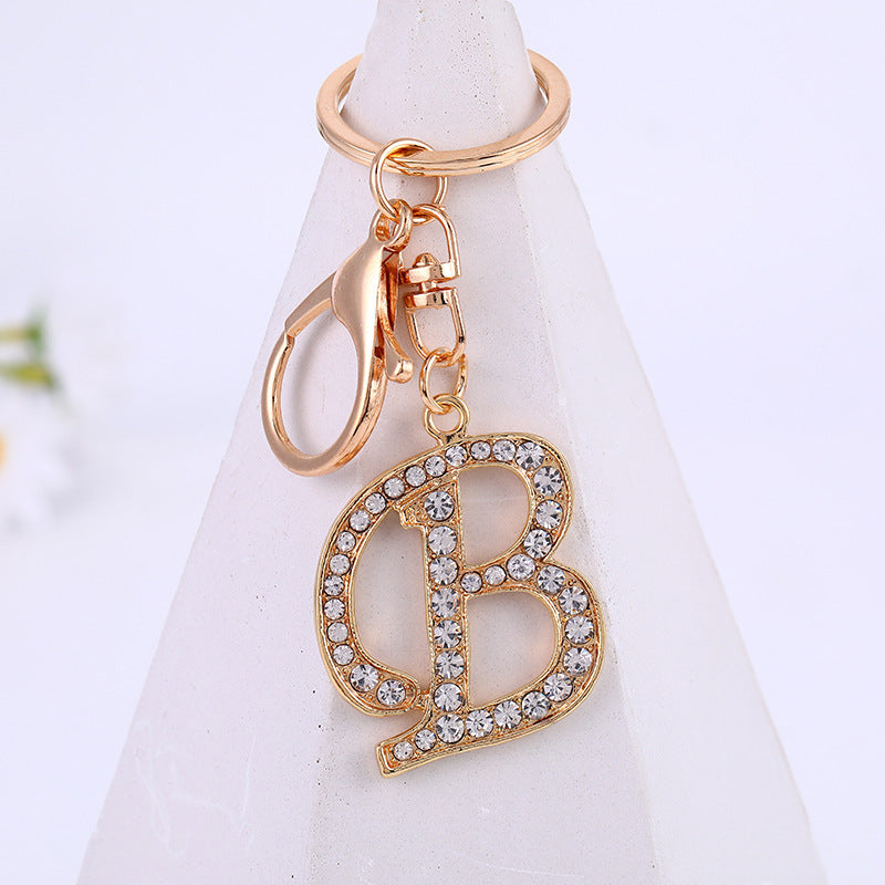 Personalized Initial Keychain With Diamond Inlay Letter Ring For Bags Cars Keys Durable Alloy Finish And Shine
