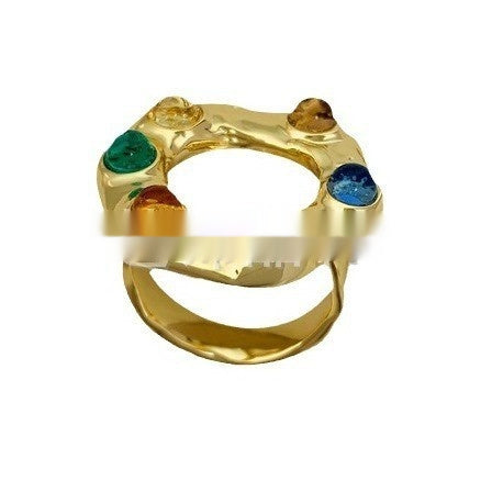 Special Interest Design Retro Fashion Unisex Brass Gold Plated Color Ring Electroplated Copper Size Free Style