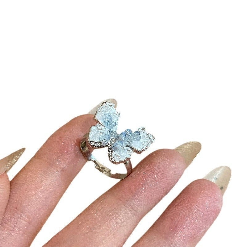 Womens Fashion Ring Electroplated Alloy With Gradient Blue Zircon Butterfly Design Jewels For Daily Wear Style