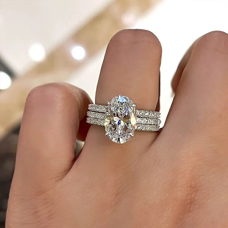 Geometric Zircon Ring Inlaid White Gold Plated Copper Jewelry For Women Size 6 7 8 9 10 Gift Fashion Accessory