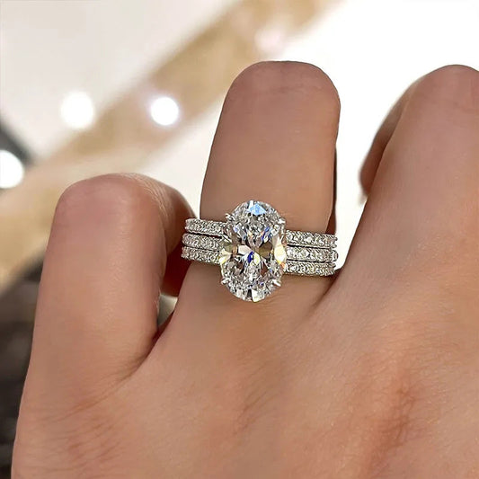 Geometric Zircon Ring Inlaid White Gold Plated Copper Jewelry For Women Size 6 7 8 9 10 Gift Fashion Accessory
