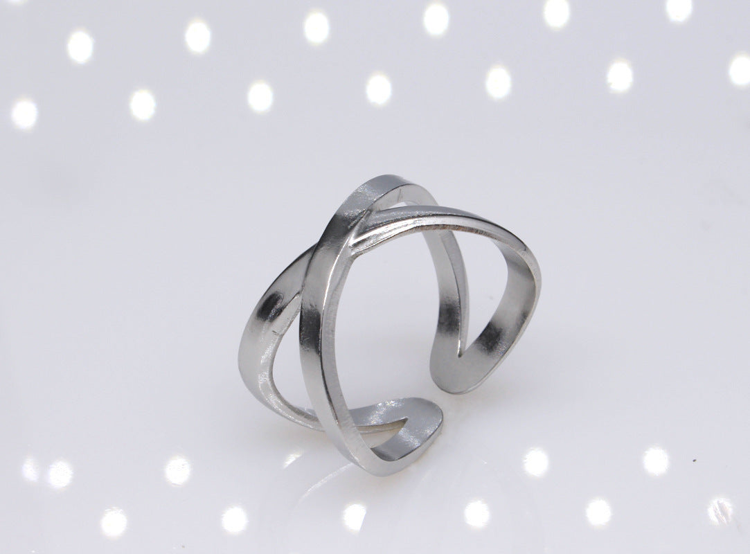 Titanium Steel Adjustable Cross Ring Geometric Electroplated Jewelry For Men Women Unisex Everyday Jewelry Look