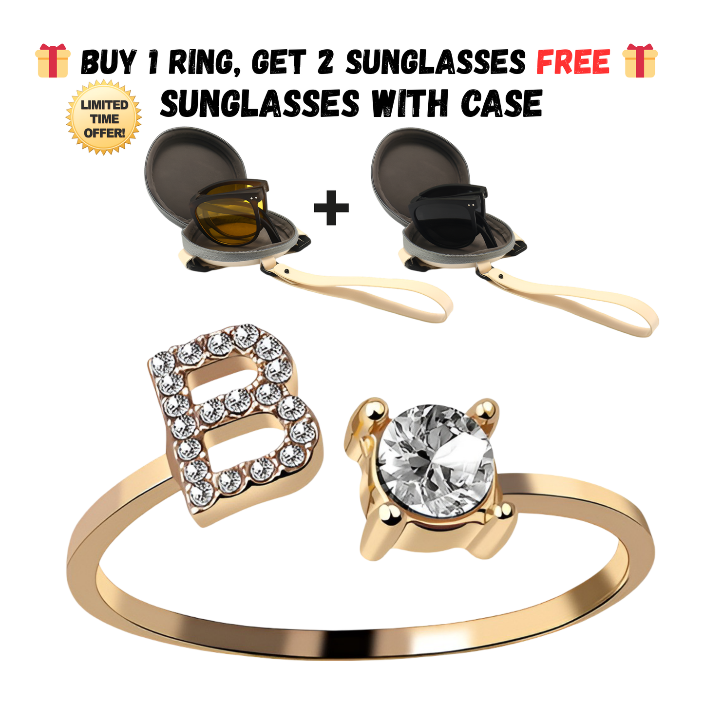 Adjustable Letter Zircon Ring with Alphabet Initials A Z Copper Alloy Jewelry Gift for Women Elegant Gift Idea