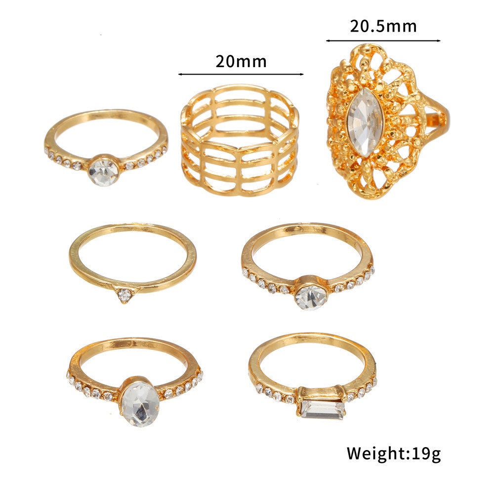 Womens Fashion Rings 7 Pieces Geometric Alloy Electroplated Rings With Artificial Gems European American Match