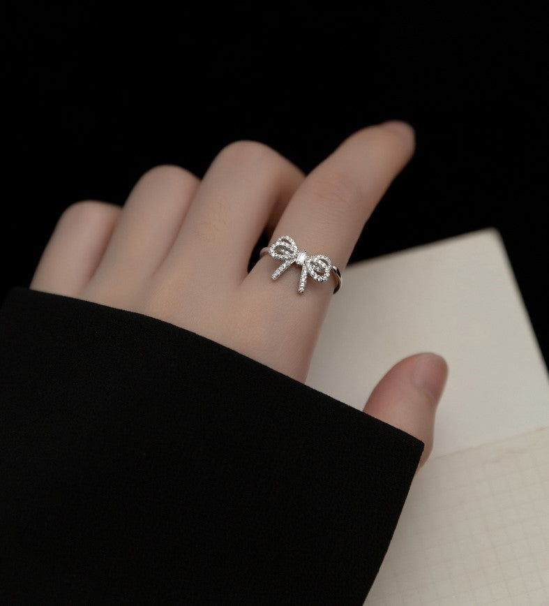 Copper Ring Adjustable Open Ring Diamond Studded Hollow Korean Design Fashion Jewelry Gift White Everyday Gift