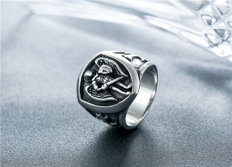 Angel Cupid Cross Shield Ring