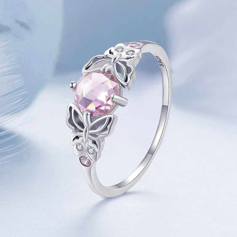 Butterfly Ring for Women Silver White Gold Plated Electroplated Natural Look Jewelry Gift Idea Limited Edition