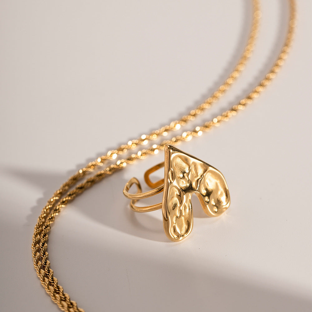 Retro Lava Heart Geometric Stainless Steel Ring for Women