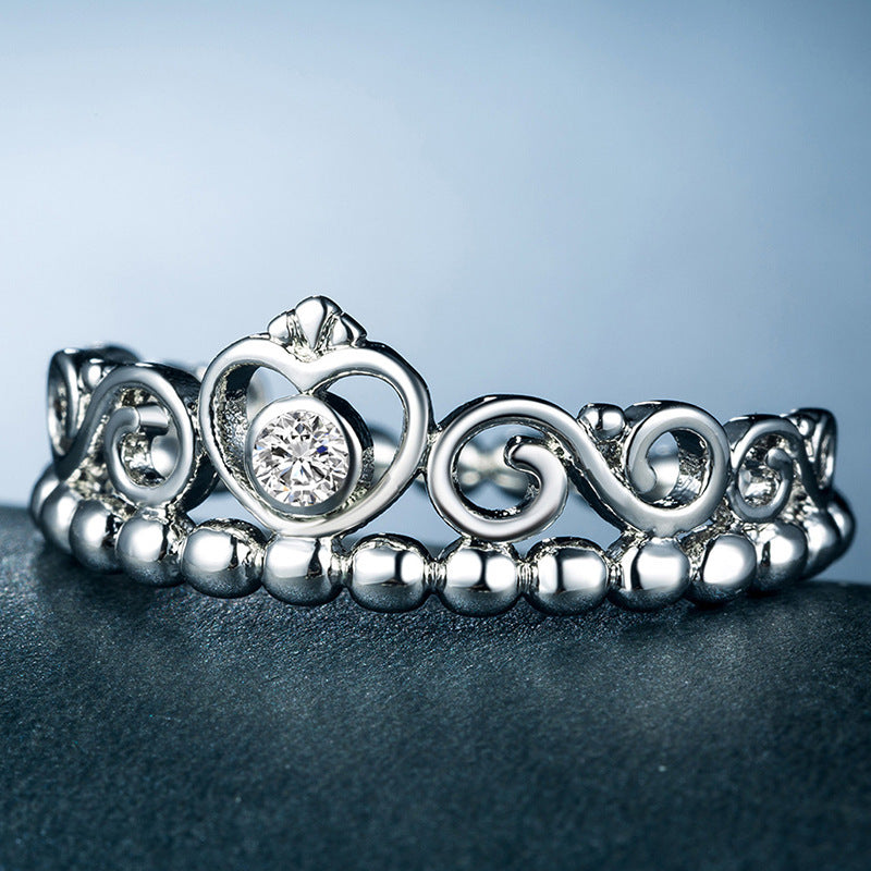 Womens Crown Ring Copper Plated Silver Ring With Zircon Accents Elegant Crown Design Gift For Her For Everyday