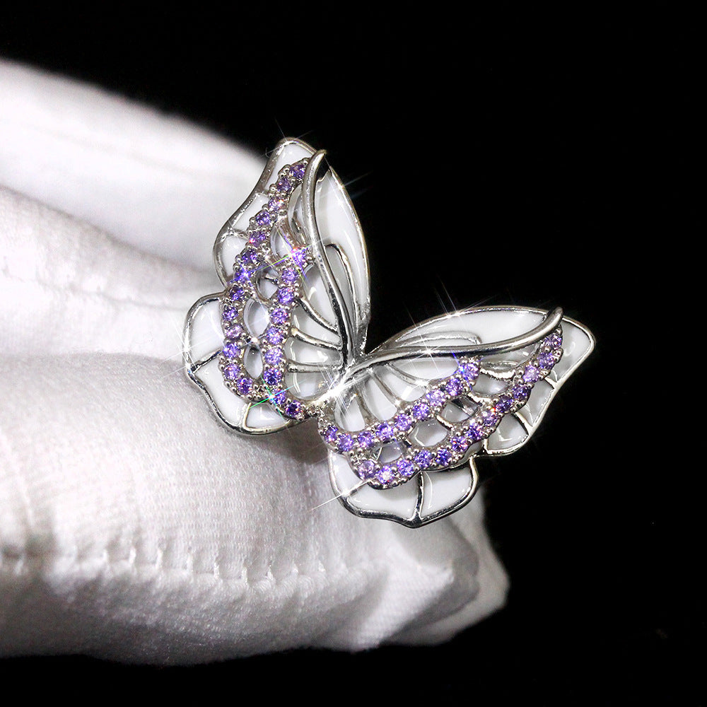 Womens Butterfly Zircon Ring Copper Electroplated Glazed Dainty Jewelry for Wedding Engagement Gift Party Gift
