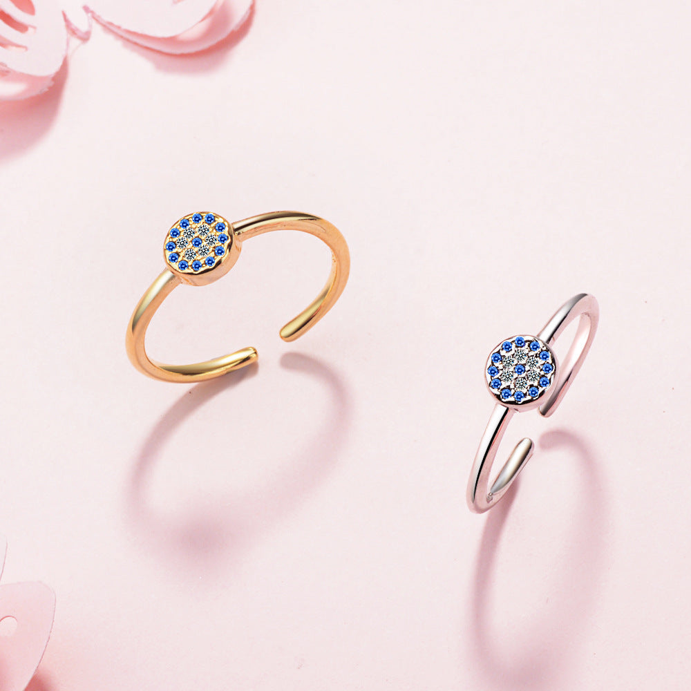 Turkish Evil Eye Ring Retro Circle Blue Eye Jewelry Copper Plated Platinum And Gold Adjustable Opening Band For Women